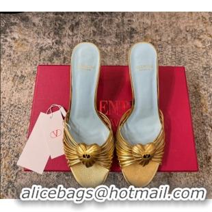 Discount Valentino Royal Heart Vlogo Leather Heeled Mules Sandals Gold 8CM 6060511