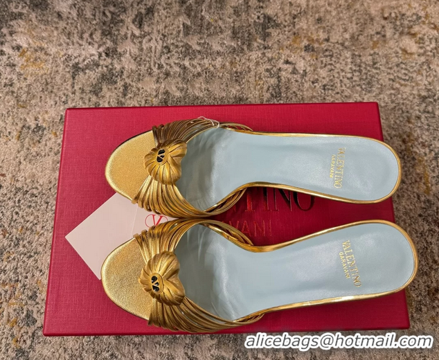 Discount Valentino Royal Heart Vlogo Leather Heeled Mules Sandals Gold 8CM 6060511