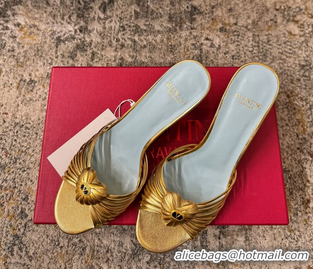 Discount Valentino Royal Heart Vlogo Leather Heeled Mules Sandals Gold 8CM 6060511