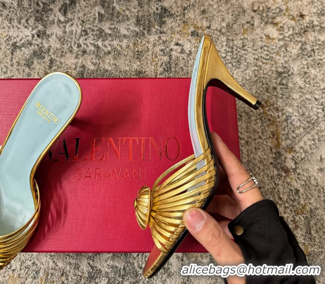Discount Valentino Royal Heart Vlogo Leather Heeled Mules Sandals Gold 8CM 6060511