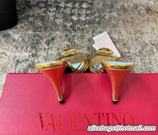 Discount Valentino Royal Heart Vlogo Leather Heeled Mules Sandals Gold 8CM 6060511