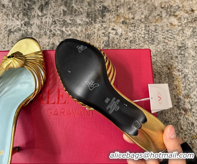 Discount Valentino Royal Heart Vlogo Leather Heeled Mules Sandals Gold 8CM 6060511