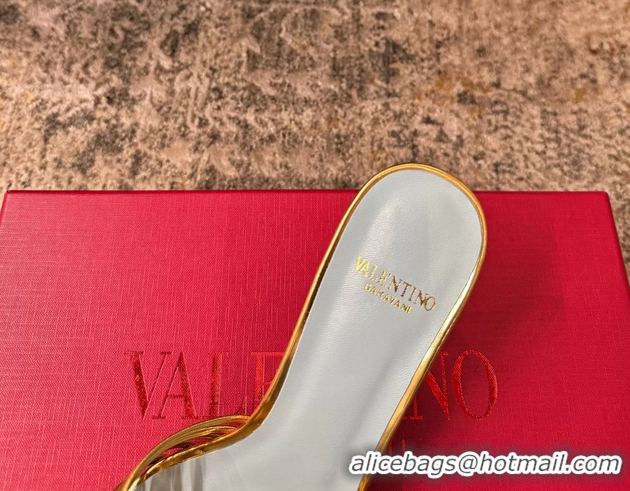 Discount Valentino Royal Heart Vlogo Leather Heeled Mules Sandals Gold 8CM 6060511