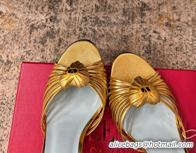 Discount Valentino Royal Heart Vlogo Leather Heeled Mules Sandals Gold 8CM 6060511