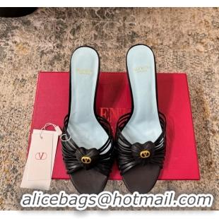 Buy Duplicate Valentino Royal Heart Vlogo Leather Heeled Mules Sandals Black 8CM 6060511