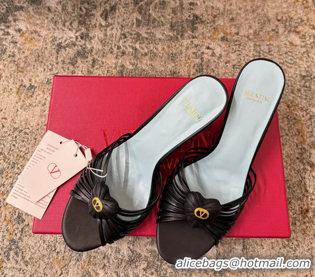 Buy Duplicate Valentino Royal Heart Vlogo Leather Heeled Mules Sandals Black 8CM 6060511