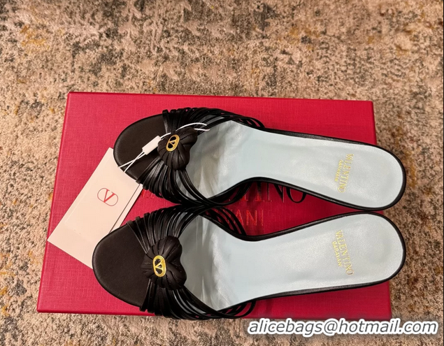 Buy Duplicate Valentino Royal Heart Vlogo Leather Heeled Mules Sandals Black 8CM 6060511