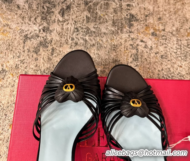 Buy Duplicate Valentino Royal Heart Vlogo Leather Heeled Mules Sandals Black 8CM 6060511