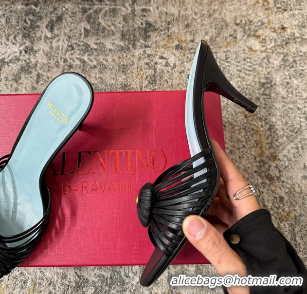Buy Duplicate Valentino Royal Heart Vlogo Leather Heeled Mules Sandals Black 8CM 6060511