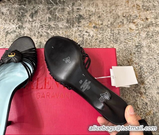 Buy Duplicate Valentino Royal Heart Vlogo Leather Heeled Mules Sandals Black 8CM 6060511