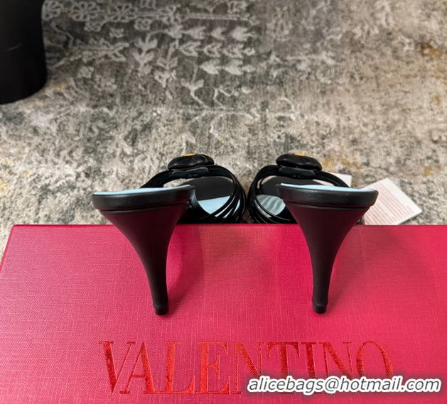 Buy Duplicate Valentino Royal Heart Vlogo Leather Heeled Mules Sandals Black 8CM 6060511