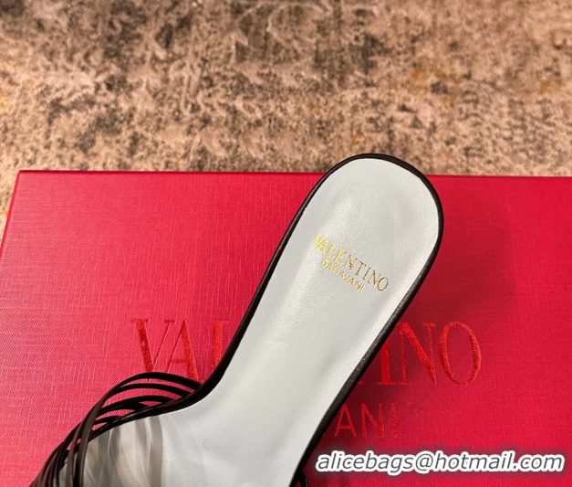 Buy Duplicate Valentino Royal Heart Vlogo Leather Heeled Mules Sandals Black 8CM 6060511