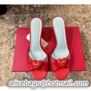Buy Cheap Valentino Royal Heart Vlogo Leather Heeled Mules Sandals Red 8CM 6060511
