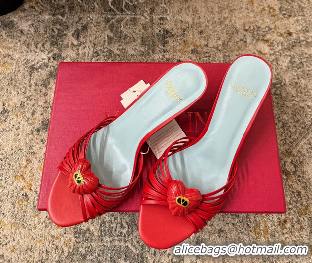 Buy Cheap Valentino Royal Heart Vlogo Leather Heeled Mules Sandals Red 8CM 6060511