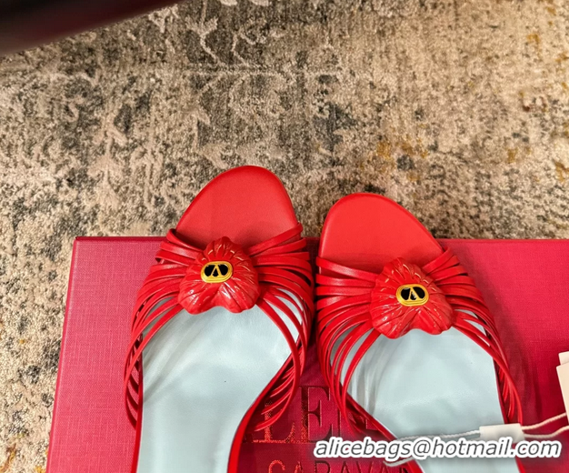 Buy Cheap Valentino Royal Heart Vlogo Leather Heeled Mules Sandals Red 8CM 6060511