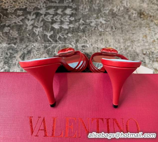 Buy Cheap Valentino Royal Heart Vlogo Leather Heeled Mules Sandals Red 8CM 6060511
