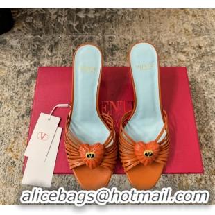 Buy Discount Valentino Royal Heart Vlogo Leather Heeled Mules Sandals Orange 8CM 6060511
