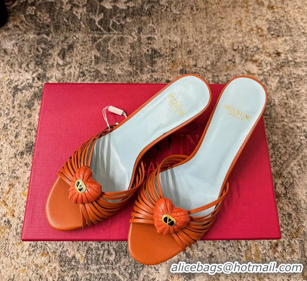 Buy Discount Valentino Royal Heart Vlogo Leather Heeled Mules Sandals Orange 8CM 6060511