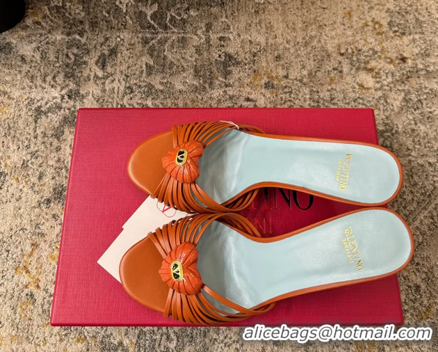 Buy Discount Valentino Royal Heart Vlogo Leather Heeled Mules Sandals Orange 8CM 6060511