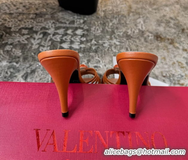 Buy Discount Valentino Royal Heart Vlogo Leather Heeled Mules Sandals Orange 8CM 6060511