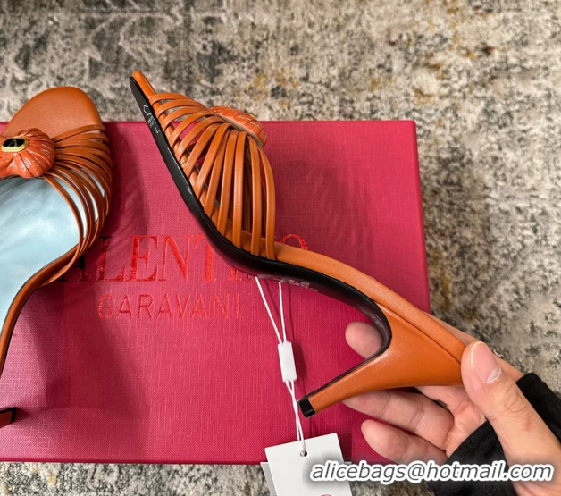 Buy Discount Valentino Royal Heart Vlogo Leather Heeled Mules Sandals Orange 8CM 6060511