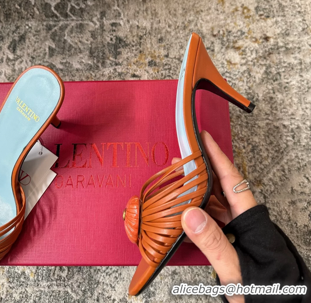 Buy Discount Valentino Royal Heart Vlogo Leather Heeled Mules Sandals Orange 8CM 6060511