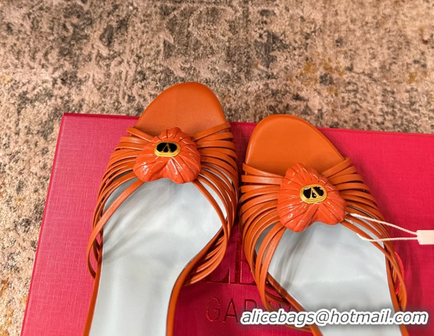 Buy Discount Valentino Royal Heart Vlogo Leather Heeled Mules Sandals Orange 8CM 6060511