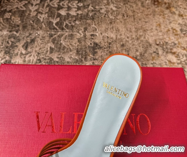 Buy Discount Valentino Royal Heart Vlogo Leather Heeled Mules Sandals Orange 8CM 6060511