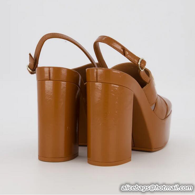 ​Trendy Design Chanel Crumpled Patent Lambskin Platform Sandals Heel 12cm G45017 Light Brown