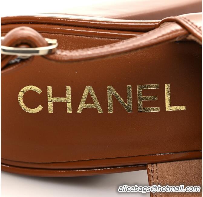 ​Trendy Design Chanel Crumpled Patent Lambskin Platform Sandals Heel 12cm G45017 Light Brown