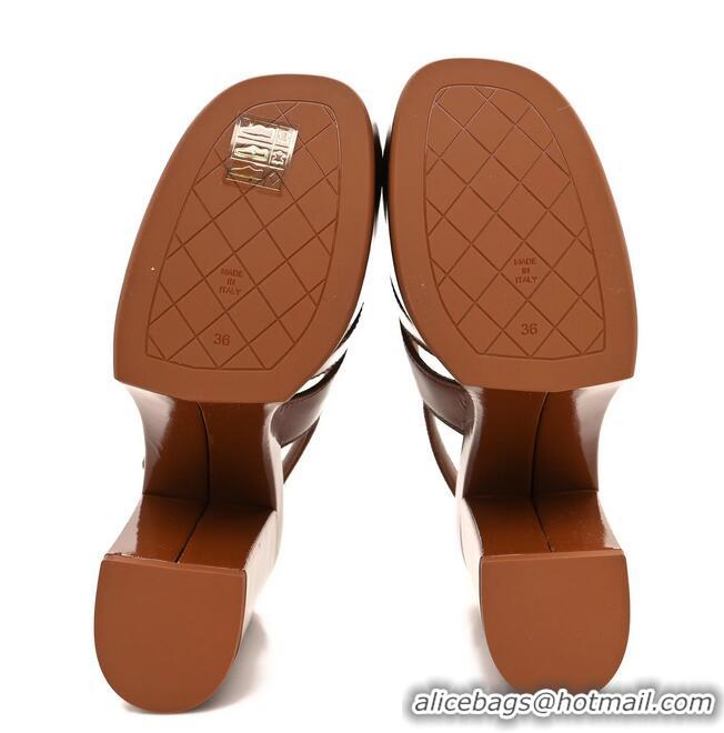 ​Trendy Design Chanel Crumpled Patent Lambskin Platform Sandals Heel 12cm G45017 Light Brown