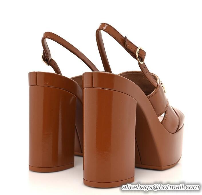 ​Trendy Design Chanel Crumpled Patent Lambskin Platform Sandals Heel 12cm G45017 Light Brown