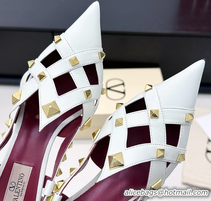 Top Grade Valentino Rockstud Studdy White Leather Slingback Pumps 70MM 6060801