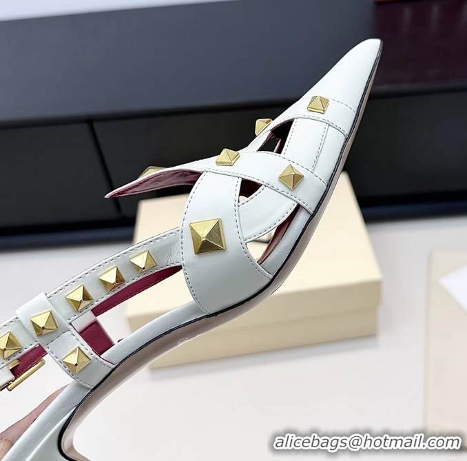 Top Grade Valentino Rockstud Studdy White Leather Slingback Pumps 70MM 6060801