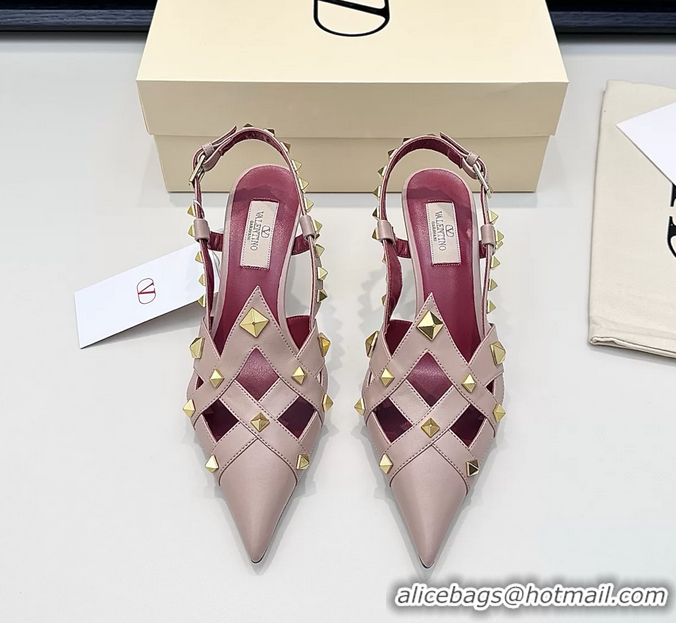 Good Quality Valentino Rockstud Studdy Pink Leather Slingback Pumps 70MM 6060801