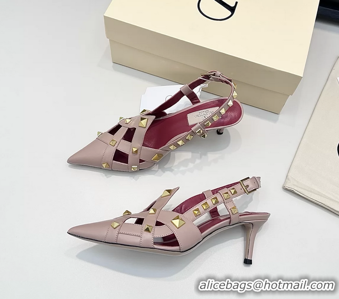 Good Quality Valentino Rockstud Studdy Pink Leather Slingback Pumps 70MM 6060801