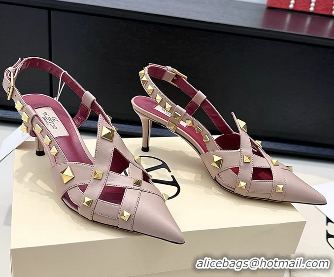 Good Quality Valentino Rockstud Studdy Pink Leather Slingback Pumps 70MM 6060801