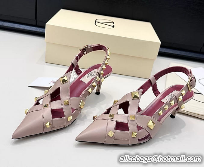Good Quality Valentino Rockstud Studdy Pink Leather Slingback Pumps 70MM 6060801