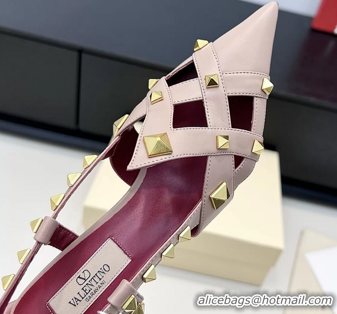 Good Quality Valentino Rockstud Studdy Pink Leather Slingback Pumps 70MM 6060801