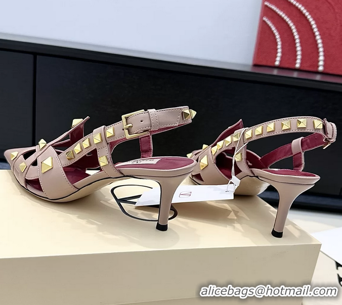 Good Quality Valentino Rockstud Studdy Pink Leather Slingback Pumps 70MM 6060801