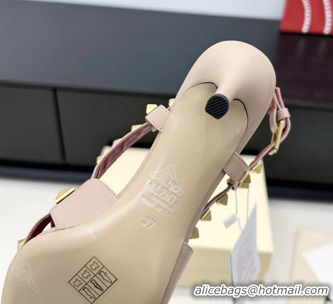 Good Quality Valentino Rockstud Studdy Pink Leather Slingback Pumps 70MM 6060801