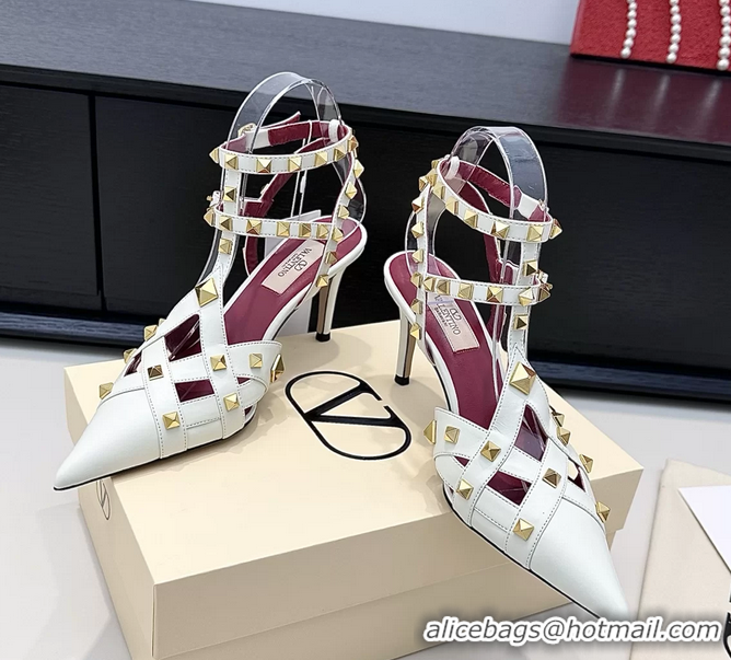Hot Style Valentino Rockstud Studdy White Leather Pumps 90MM 6060802