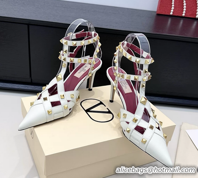 Hot Style Valentino Rockstud Studdy White Leather Pumps 90MM 6060802