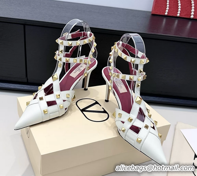Hot Style Valentino Rockstud Studdy White Leather Pumps 90MM 6060802