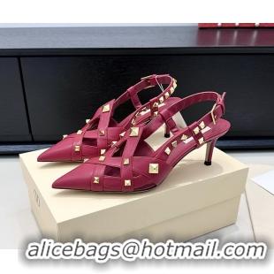 Shop Cheap Valentino Rockstud Studdy Red Leather Slingback Pumps 70MM 6060803