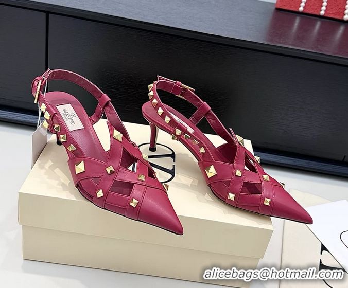 Shop Cheap Valentino Rockstud Studdy Red Leather Slingback Pumps 70MM 6060803