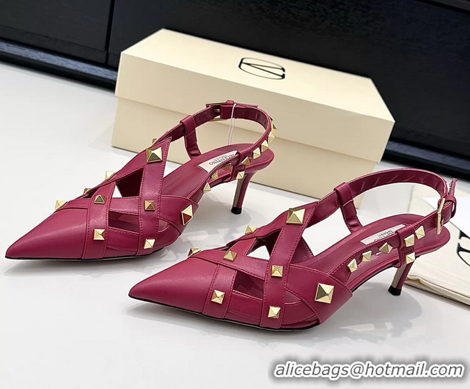 Shop Cheap Valentino Rockstud Studdy Red Leather Slingback Pumps 70MM 6060803