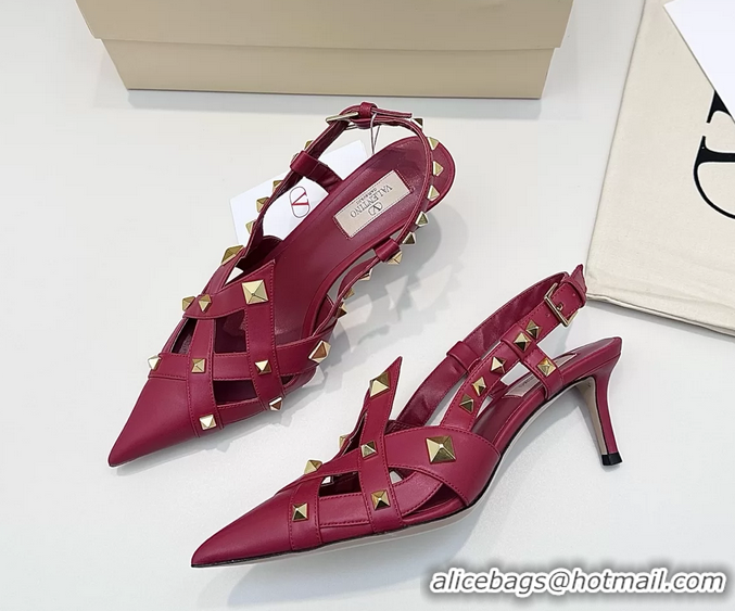 Shop Cheap Valentino Rockstud Studdy Red Leather Slingback Pumps 70MM 6060803