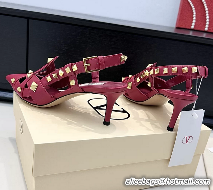 Shop Cheap Valentino Rockstud Studdy Red Leather Slingback Pumps 70MM 6060803
