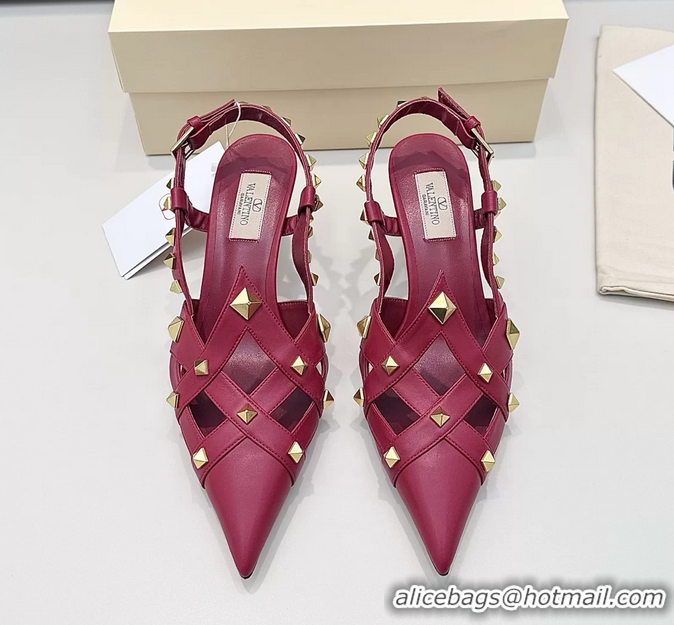 Shop Cheap Valentino Rockstud Studdy Red Leather Slingback Pumps 70MM 6060803